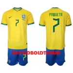 Brasilien Lucas Paqueta 7 Fodboldtrøje Børn Hjemmebane VM 2022