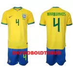 Brasilien Marquinhos 4 Fodboldtrøje Børn Hjemmebane VM 2022