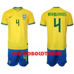 Brasilien Marquinhos 4 Fodboldtrøje Børn Hjemmebane VM 2022