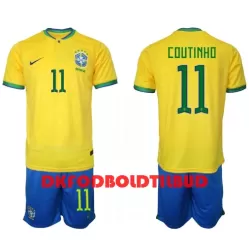 Brasilien Philippe Coutinho 11 Fodboldtrøje Børn Hjemmebane VM 2022