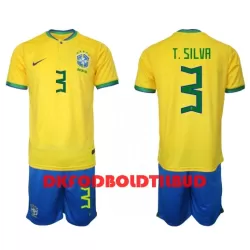 Brasilien Thiago Silva 3 Fodboldtrøje Børn Hjemmebane VM 2022