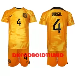 Holland Virgil van Dijk 4 Fodboldtrøje Børn Hjemmebane VM 2022