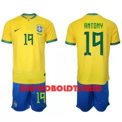 Brasilien Antony 19 Fodboldtrøje Børn Hjemmebane VM 2022