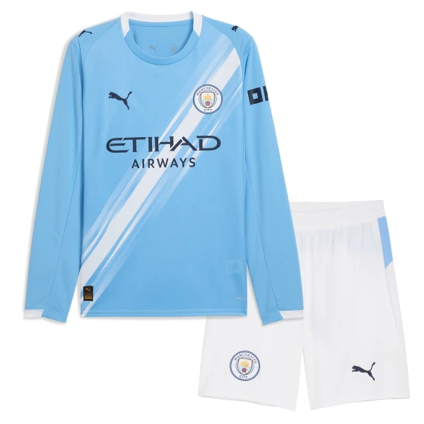 Manchester City Fodboldtrøje Børn Hjemmebane 25/26 Langærmet Manchester City Fodboldtrøje Børn Hjemmebane 25/26 Langærmet