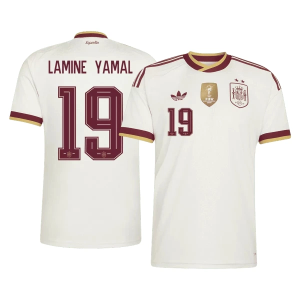 Spanien 2 Stars Lamine Yamal 19 Fodboldtrøje Herre Udebane VM 2026 Spanien 2 Stars Lamine Yamal 19 Fodboldtrøje Herre Udebane VM 2026