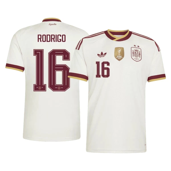 Spanien 2 Stars Rodrigo 16 Fodboldtrøje Herre Udebane VM 2026 Spanien 2 Stars Rodrigo 16 Fodboldtrøje Herre Udebane VM 2026